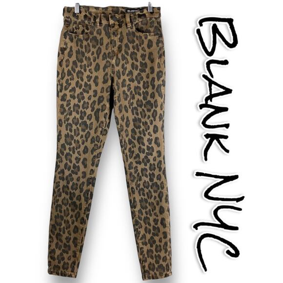 Blank NYC The Great Jones Leopard Jeans High Rise Skinny Tan Womens Size 26 - Picture 1 of 11